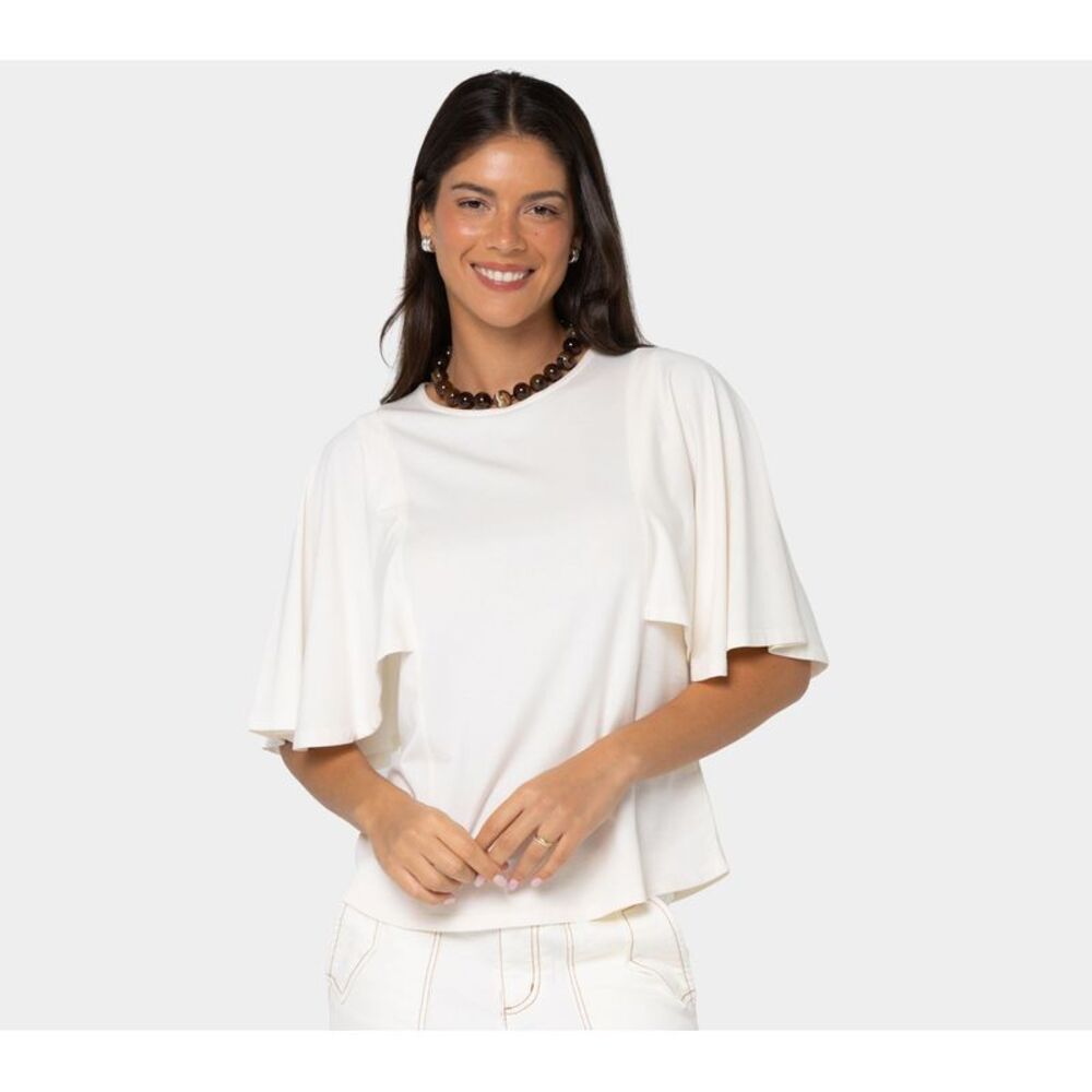 Peace Love World Women's Top Sz M Boheme Crew Neck Futter Sleeve White
